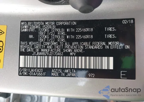 2018 Lexus Nx 300 from USA, damaged, VIN JTJBARBZ9J2170463